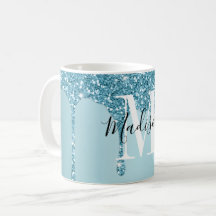 Cute blue glitter monogram koffie mok