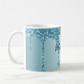Cute blue glitter monogram koffie mok (Links)