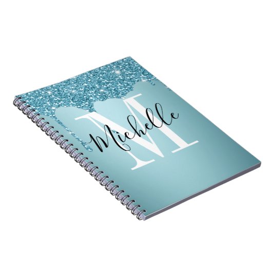 Cute blue glitter monogram Notitieboek (Rechterzijde)