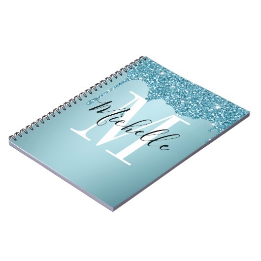 Cute blue glitter monogram Notitieboek (Linkerzijde)