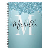 Cute blue glitter monogram Notitieboek (Voorkant)