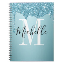Cute blue glitter monogram Notitieboek