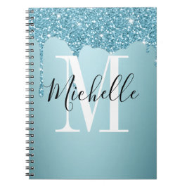 Cute blue glitter monogram Notitieboek