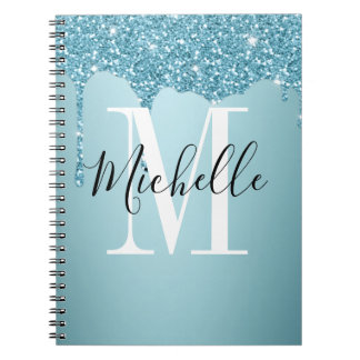 Cute blue glitter monogram Notitieboek