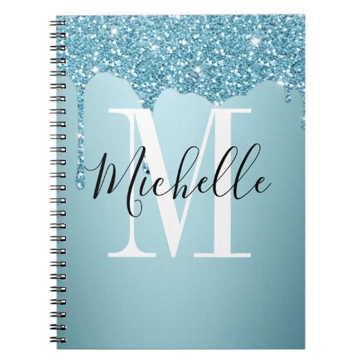 Cute blue glitter monogram Notitieboek (Voorkant)
