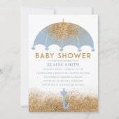 Cute Blue Glitter Umbrella Baby shower Kaart (Voorkant)