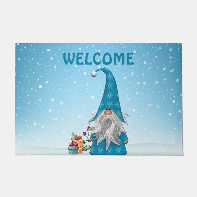 Cute Blue Gnome-kerstdecor Deurmat (Voorkant)