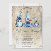 Cute Blue Gnomen Snowflakes Gold Party Kaart (Voorkant)