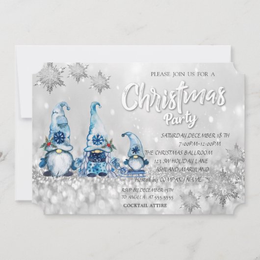 Cute Blue Gnomes Bokeh Corporate Kerstparty Kaart (Voorkant)