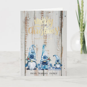 Cute Blue Gnomes Merry Kerstmis Feestdagen Kaart