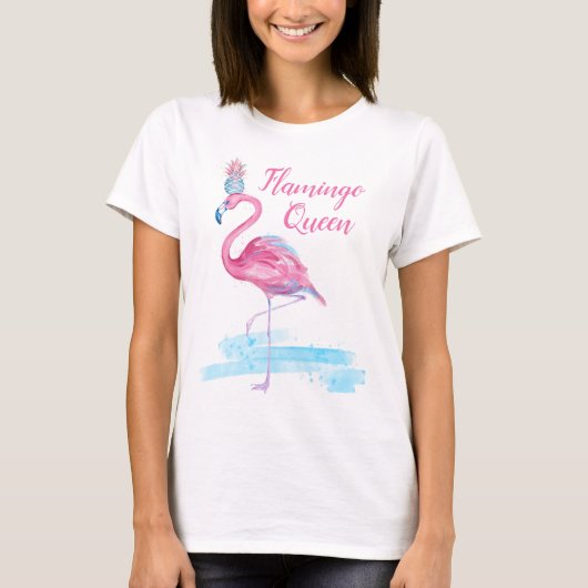 Cute Blue Gold Pineapple Crown Queen Pink Flamingo T-shirt (Voorkant)