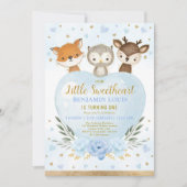 Cute Blue Gold Woodland Sweeite 1e verjaardag Kaart (Voorkant)