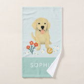Cute Blue Golden Retriever Dog Monogram Bad Handdoek (Handdoek)