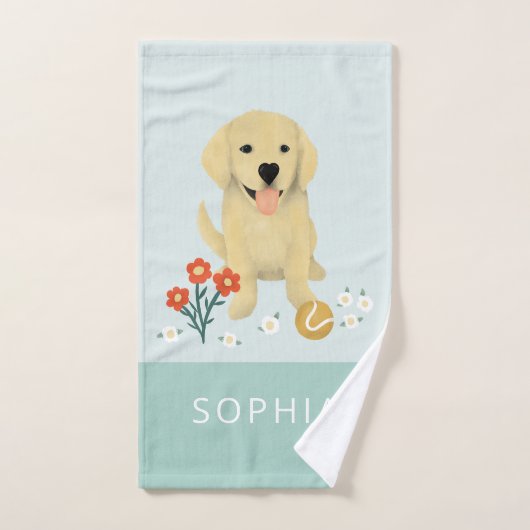 Cute Blue Golden Retriever Dog Monogram Bad Handdoek (Handdoek)