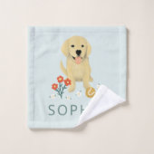 Cute Blue Golden Retriever Dog Monogram Bad Handdoek (Wasdoekje)