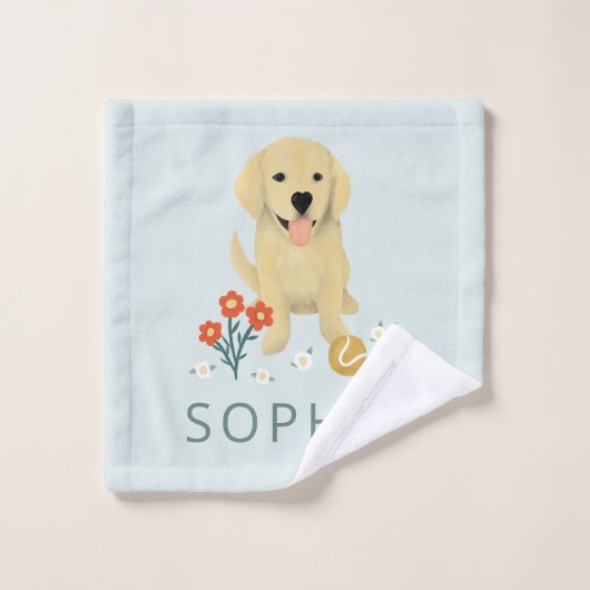 Cute Blue Golden Retriever Dog Monogram Bad Handdoek (Wasdoekje)