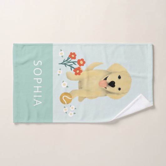 Cute Blue Golden Retriever Dog Monogram Bad Handdoek (Handdoek)