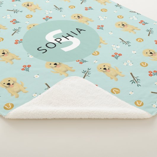 Cute Blue Golden Retriever Dog Monogram Kinder Sherpa Deken (3/4)
