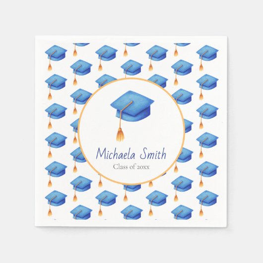 Cute Blue Graduation Cap Personalized Afstuderen Servet (Voorkant)