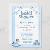 Cute Blue Graphic Boys Baby shower Invitation Kaart (Voorkant)