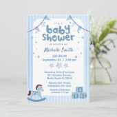 Cute Blue Graphic Boys Baby shower Invitation Kaart (Staand voorkant)