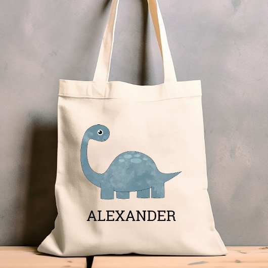 Cute Blue Gray Dinosaur Persoonlijke Canvas tas
