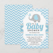 Cute Blue Gray Elephant Boy Baby shower Kaart (Voorkant / Achterkant)