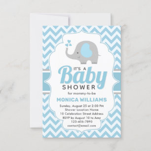 Cute Blue Gray Elephant Boy Baby shower Kaart