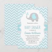 Cute Blue Gray Elephant Boy Baby shower Kaart (Voorkant / Achterkant)