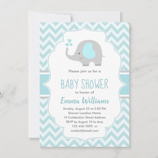 Cute Blue Gray Elephant Boy Baby shower Kaart (Voorkant)
