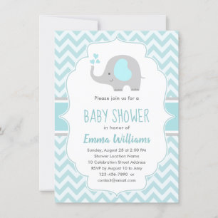 Cute Blue Gray Elephant Boy Baby shower Kaart