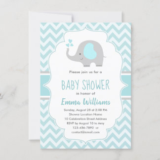 Cute Blue Gray Elephant Boy Baby shower Kaart
