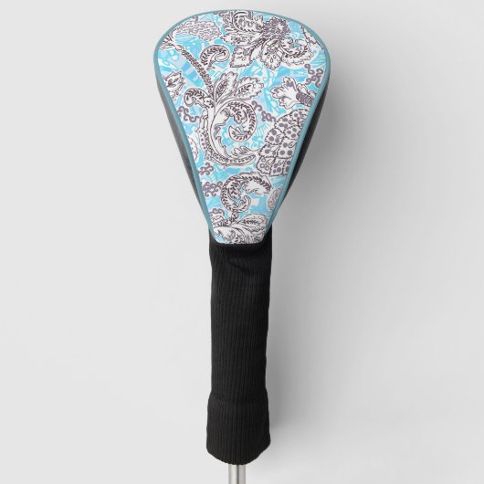 Cute blue gray klassieke floral golfheadcover (Voorkant)