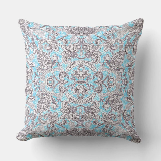 Cute blue gray klassieke floral kussen (Voorkant)