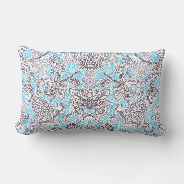 Cute blue gray klassieke floral kussen (Voorkant)