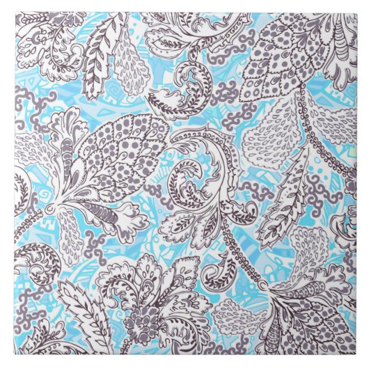 Cute blue gray klassieke floral tegeltje (Voorkant)