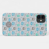Cute Blue Gray Owl Pattern Monogram Case-Mate iPhone Case (Achterkant (horizontaal))