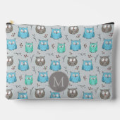Cute Blue Gray Owl Pattern Monogram Etui (Voorkant)