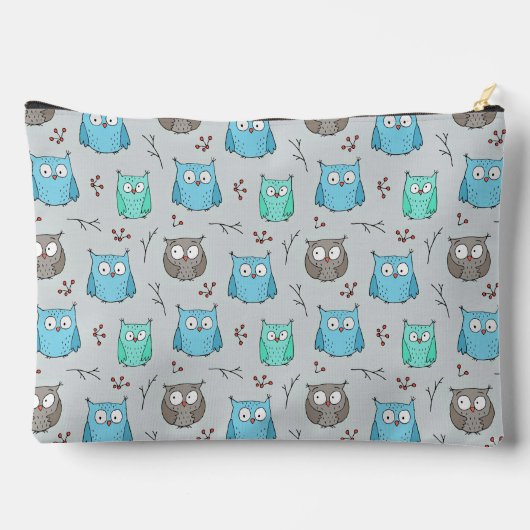 Cute Blue Gray Owl Pattern Monogram Etui (Achterkant)