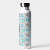 Cute Blue Gray Owl Pattern Monogram Waterfles (Links)
