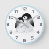 Cute Blue Gray Penguins Wall klok (Voorkant)