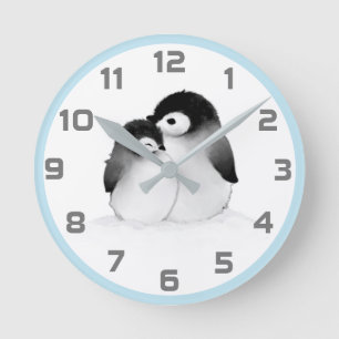 Cute Blue Gray Penguins Wall klok