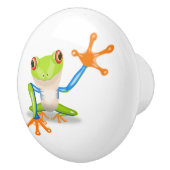 Cute blue, green and oranje Frog Waving Hallo Knob Keramische Knop (Rechts)