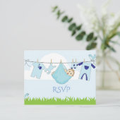 Cute Blue Green Boy Baby shower RSVP Briefkaart (Staand voorkant)