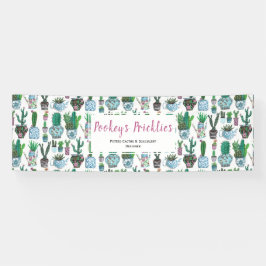 Cute blue & green cactus & succulent pottenpatroon spandoek