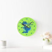 Cute Blue Green Dinosaur Hallo Name Kinder Ronde Klok (Huis)