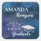 Cute Blue Green Galaxy-klasse 2023 Afstuderen Vierkante Sticker (Voorkant)