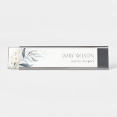 Cute Blue Green Gold Leafy Botanical Floral Bunch Bureau Naambordje (Voorkant)