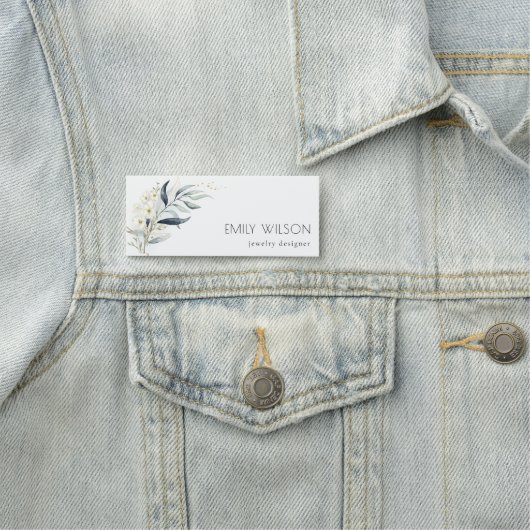 Cute Blue Green Gold Leafy Botanical Floral Bunch Naamplaatje (In situ)