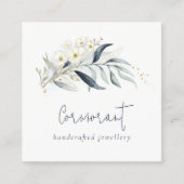 Cute Blue Green Gold Leafy Botanical Floral Bunch Vierkante Visitekaartje (Voorkant)